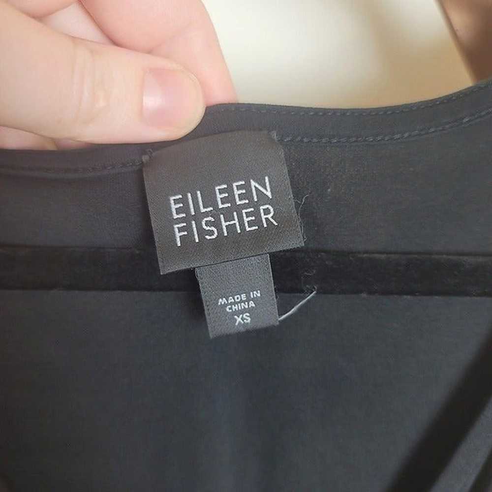 Eileen Fisher 100% Silk Black Faux Wrap V Neck 3/… - image 4