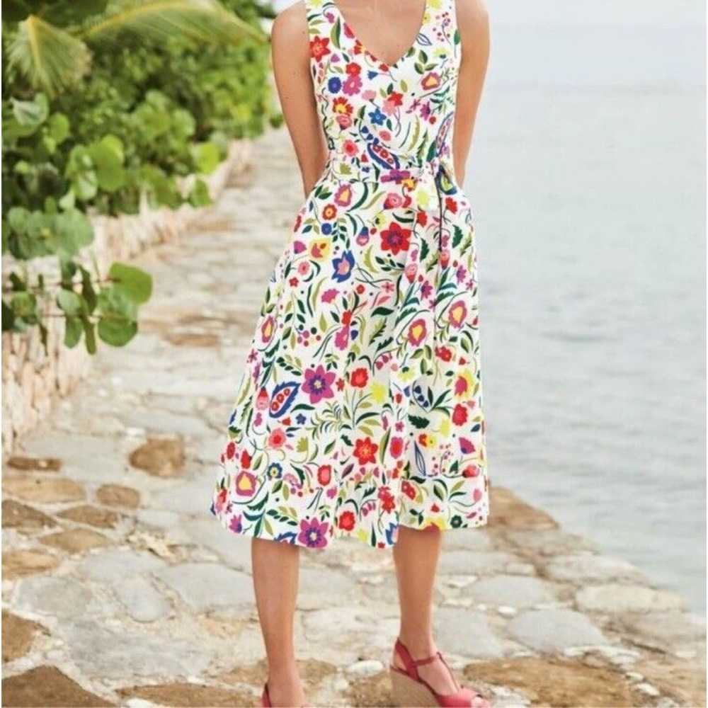 Boden White Floral Folk Pop Jade Dress Size 6 Lin… - image 1