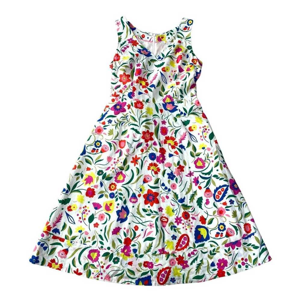 Boden White Floral Folk Pop Jade Dress Size 6 Lin… - image 2