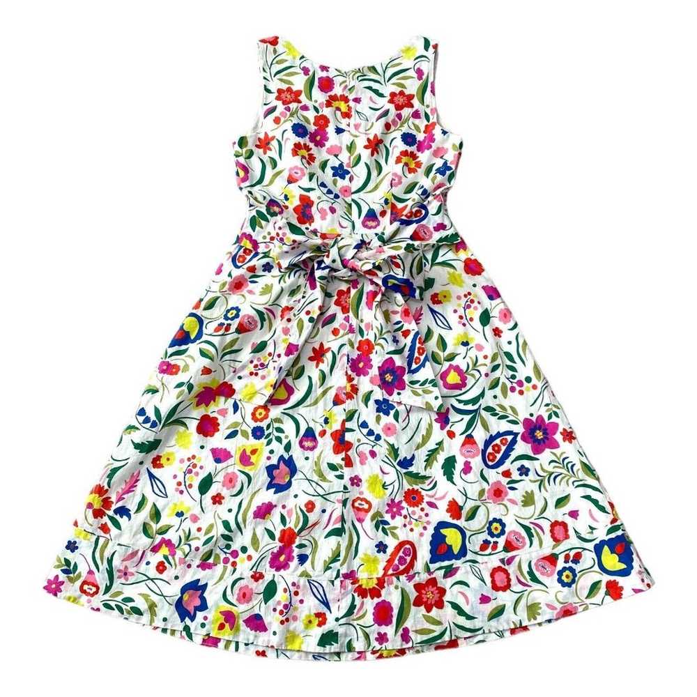 Boden White Floral Folk Pop Jade Dress Size 6 Lin… - image 4