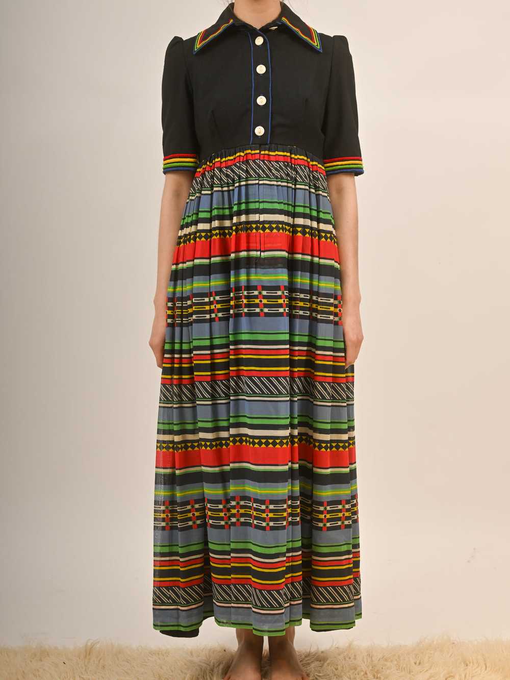 1970s Rainbow Maxi Shirt Dress by Jean Varon Lond… - image 1