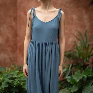 Linen Midi Dress - Linen Bareback Dress-Linen Back