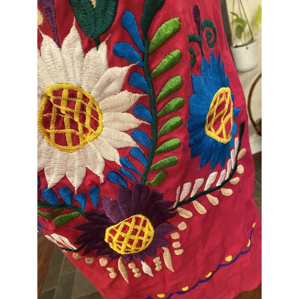 Authentic Hand Sewn Mexican Dress Hot Pink Floral… - image 3