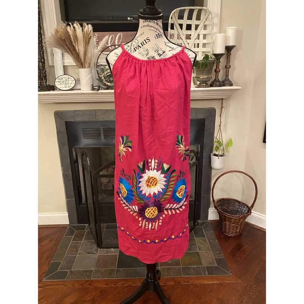 Authentic Hand Sewn Mexican Dress Hot Pink Floral… - image 4