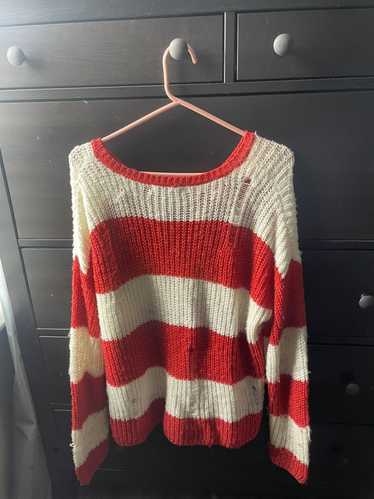 Vintage Striped cream and white distressed knit sw