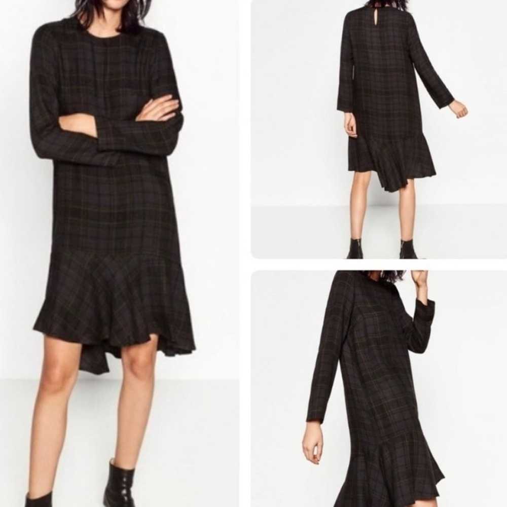 Zara Woman Plaid Checked Dress with Frilled Hem S… - image 1