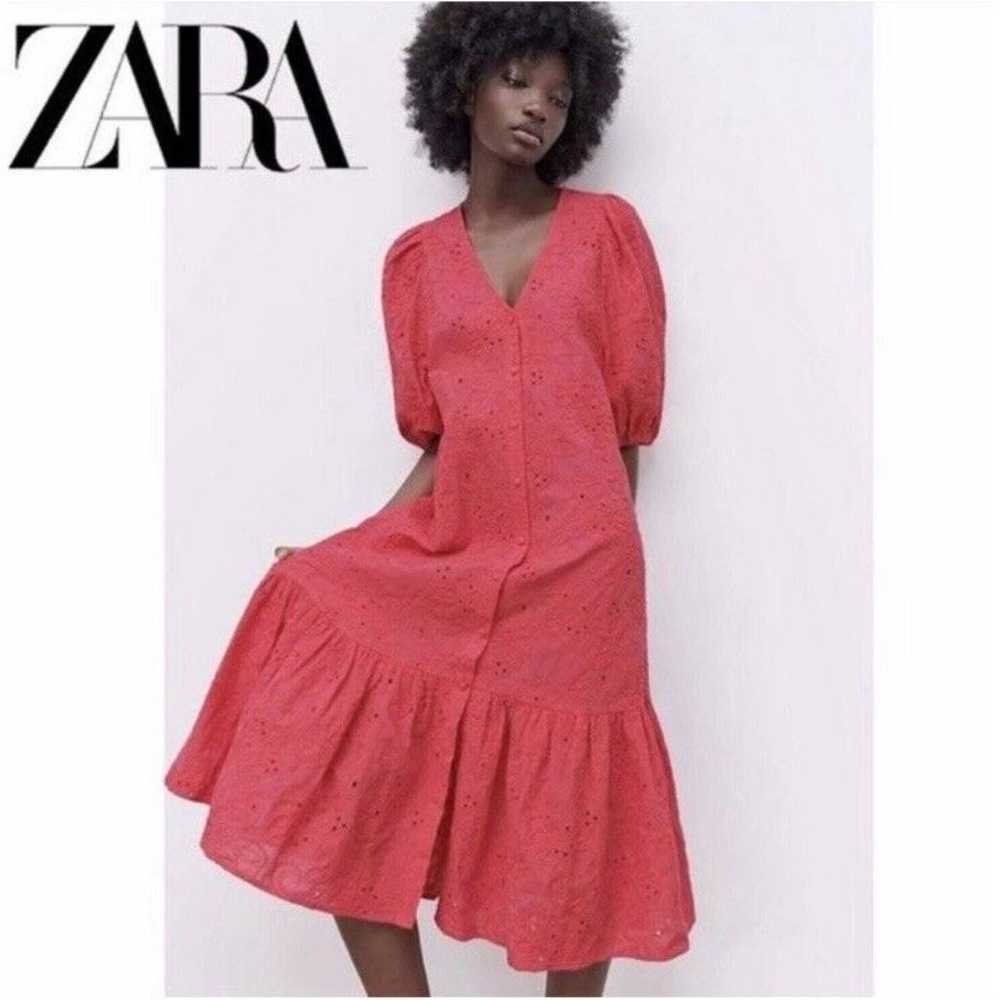 Zara The Marta Pink Embroider Eyelet Floral Puff … - image 3