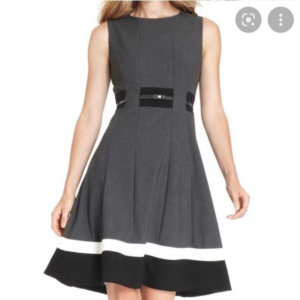 Calvin Klein Gray Sleeveless Striped Hem Belt Dre… - image 1