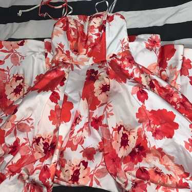 Red and white floral dress