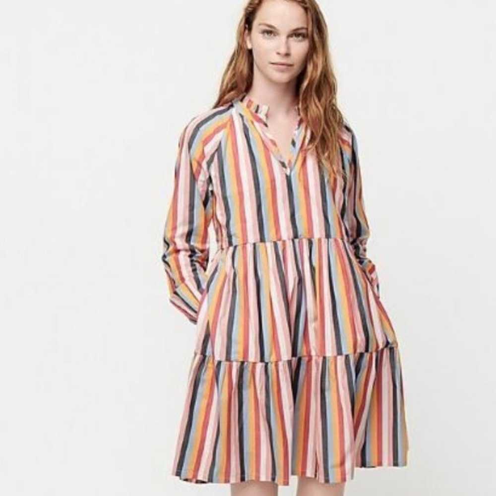 J. Crew Popover tiered  Dress in Striped cotton p… - image 1