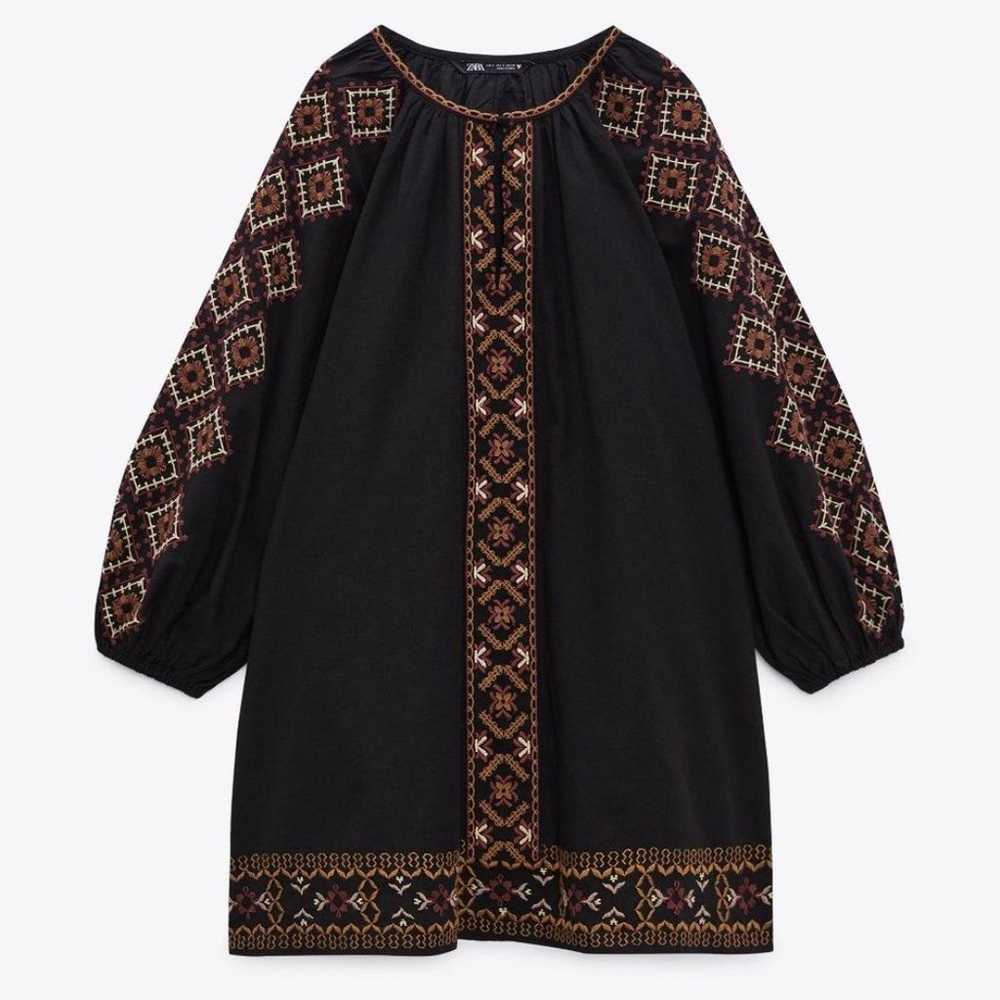 Zara Embroidered Boho Oversize Mini Dress - image 1