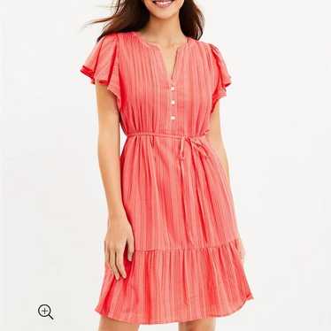 LOFT Textured Stripe Flutter Button Swing Dress