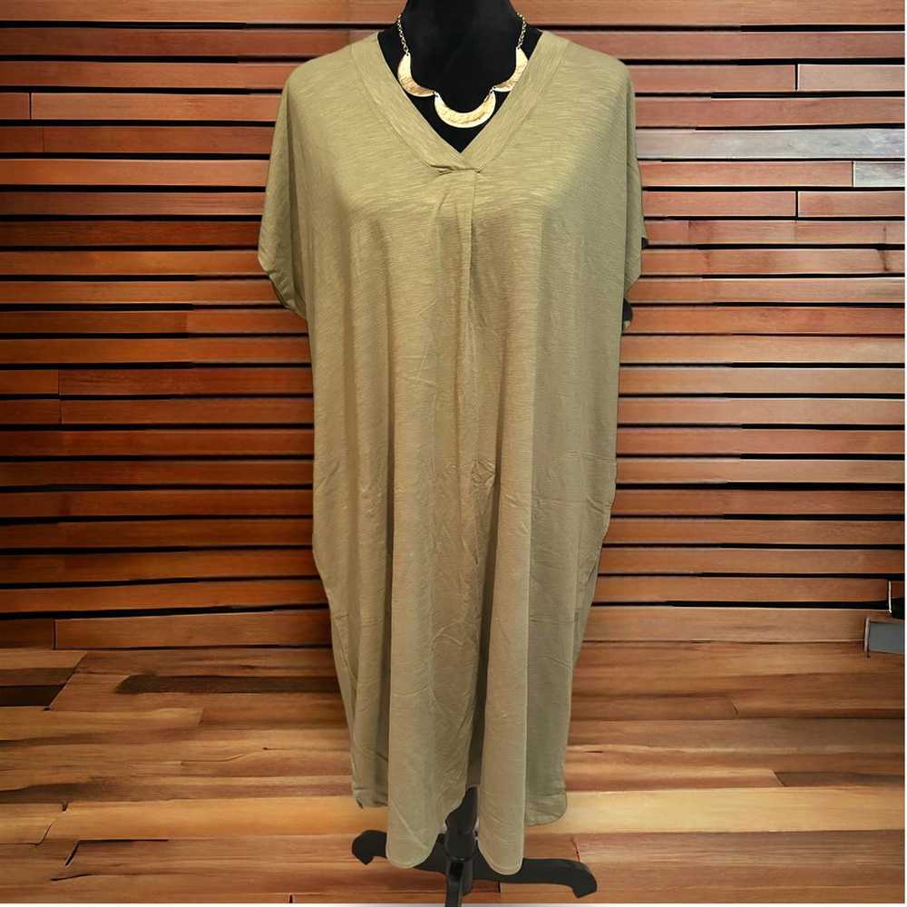 J. Jill 2x olive green v neck pocket t shirt dress - image 1