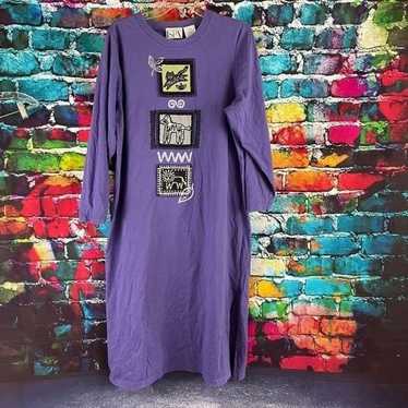Delicates Spa Purple Safari Cotton Maxi Dress Lio… - image 1