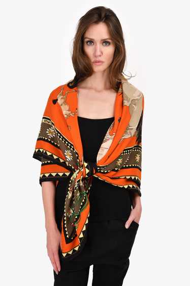 Hermès Orange Cashmere/Silk ‘Les Chevaux Qataris’ 
