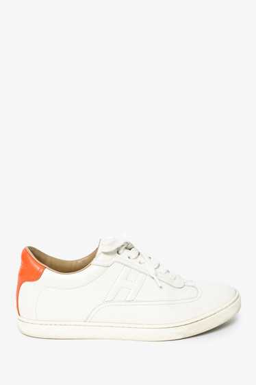 Hermès White/Orange Leather Quicker Sneakers Size 
