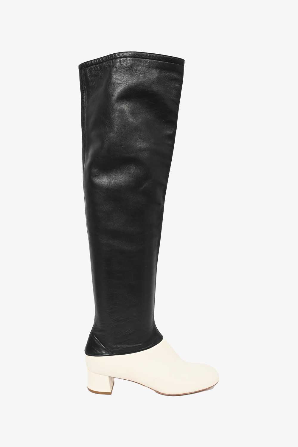 Celine Black/White Leather Knee High Boots Size 36 - image 1