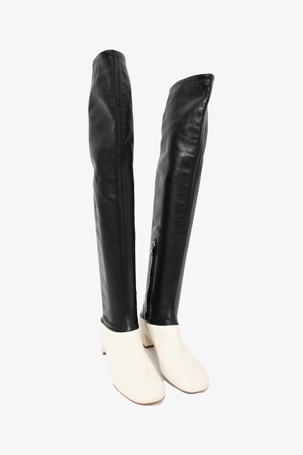Celine Black/White Leather Knee High Boots Size 36 - image 2
