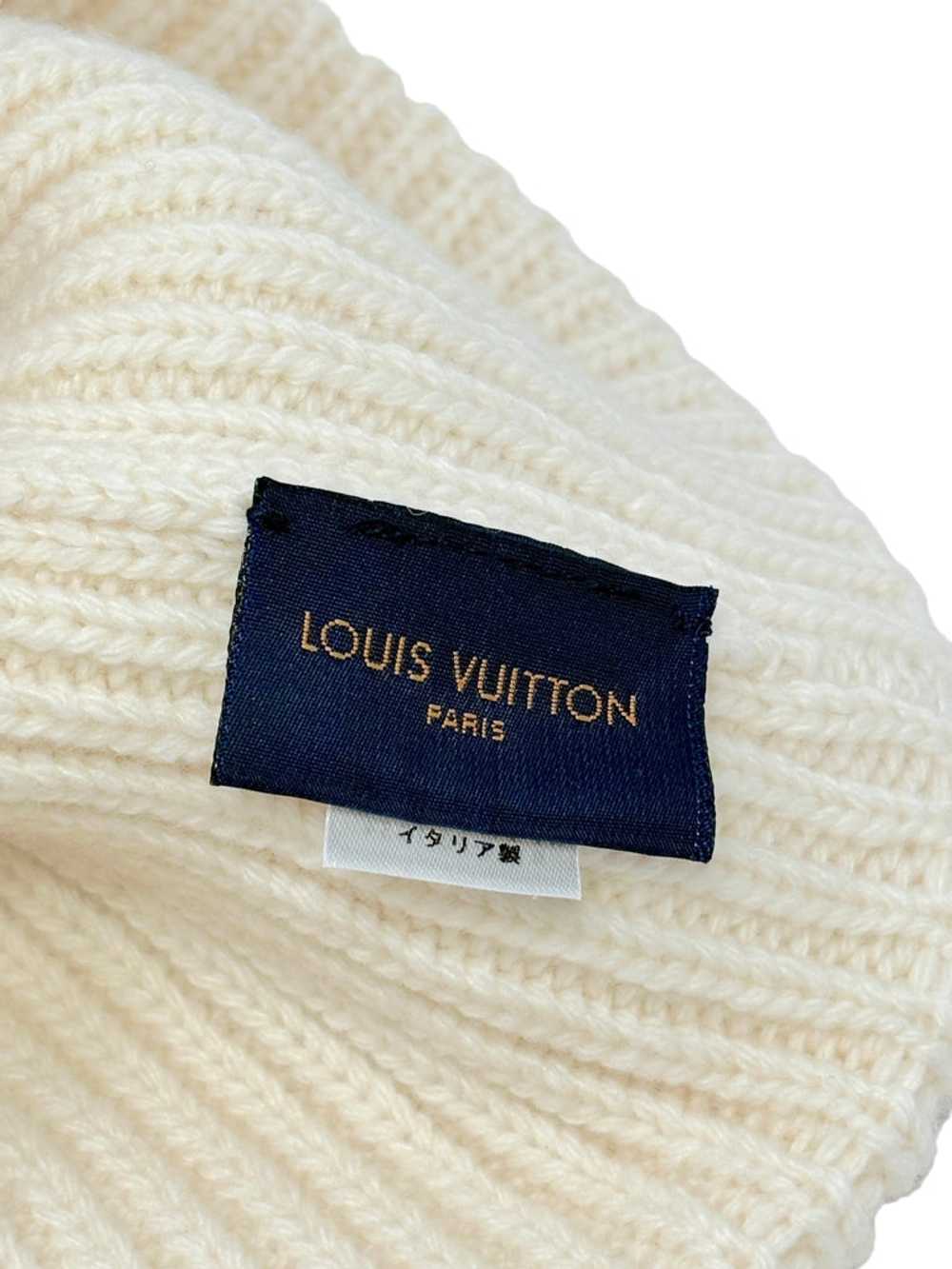 Louis Vuitton Cream Knit Beanie with Leather Logo… - image 2