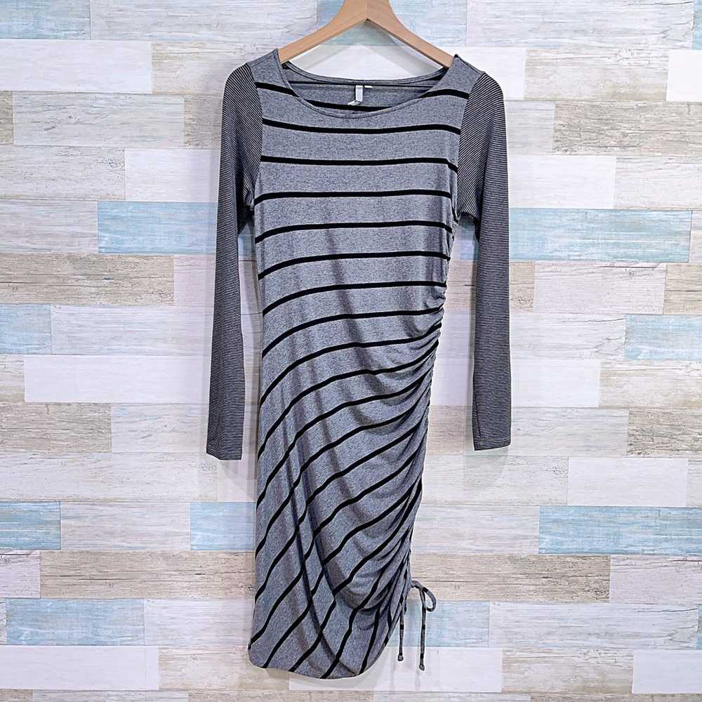 Michael Stars Striped Side Ruched T Shirt Dress G… - image 1