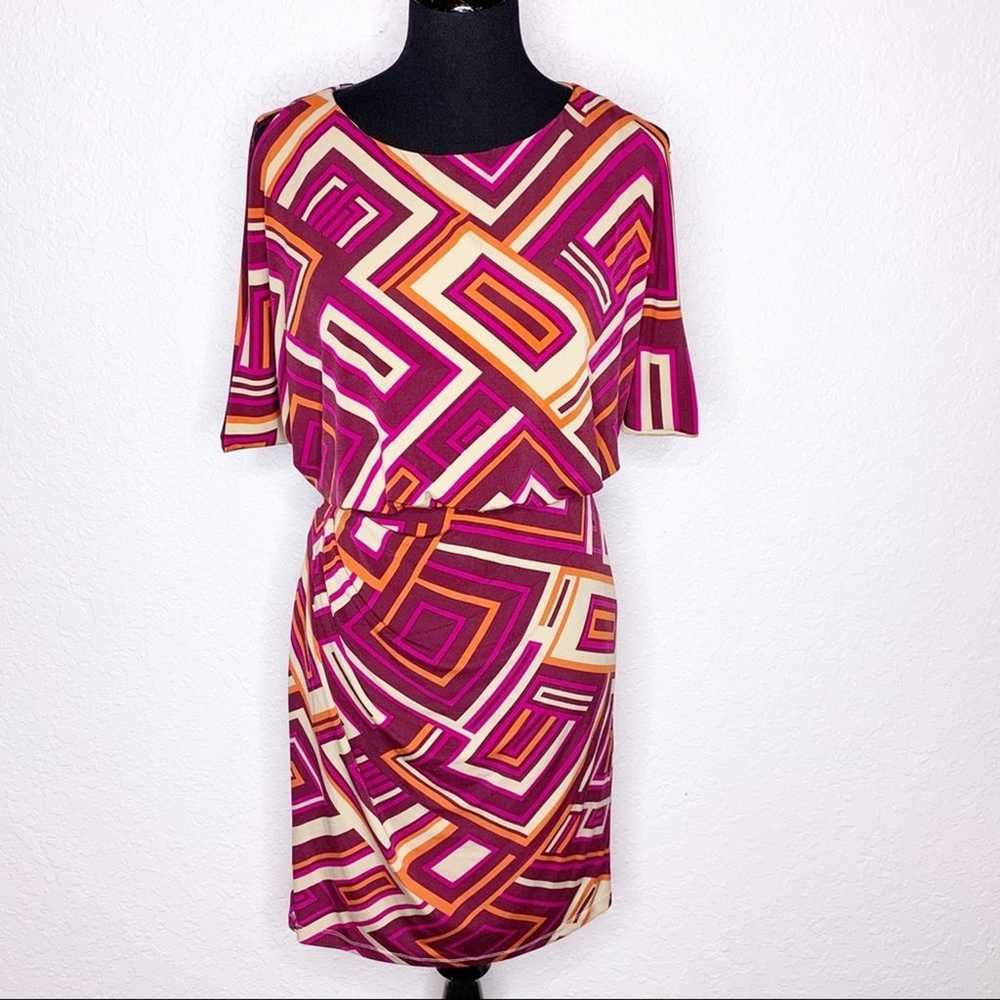 Eliza J purple orange tan geometric dress size 6 - image 1