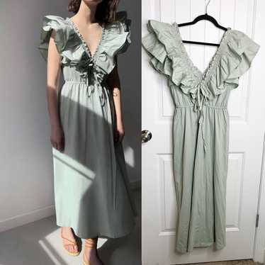 Zara green mint ruffle midi dress size medium