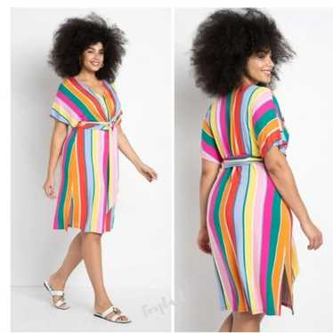 ELOQUII Multicolor Strips Wrap Around Dress Short 