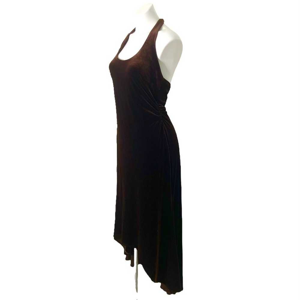 DAVID MEISTER Halter Midi Dress Velvet Brown V-Ne… - image 2