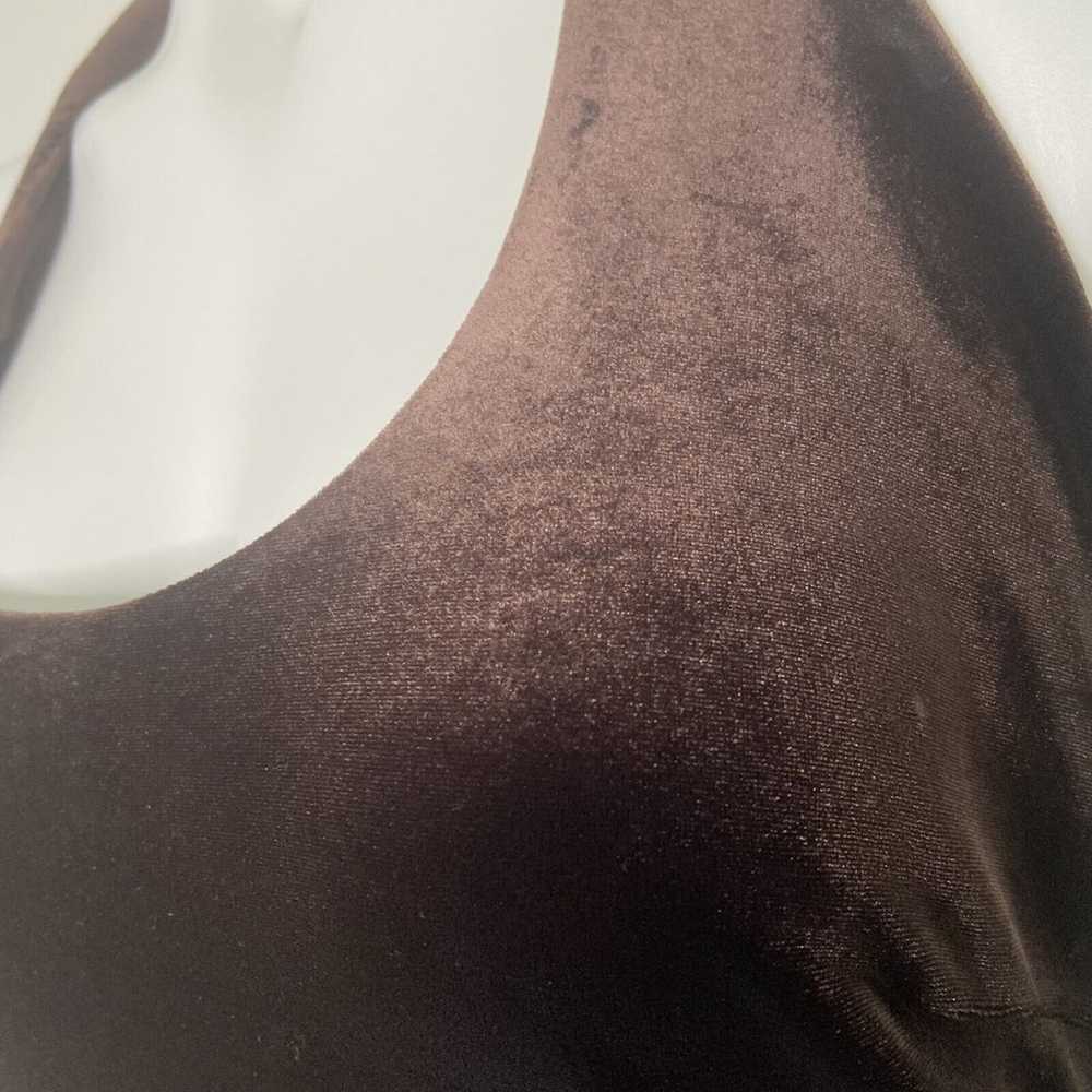DAVID MEISTER Halter Midi Dress Velvet Brown V-Ne… - image 4