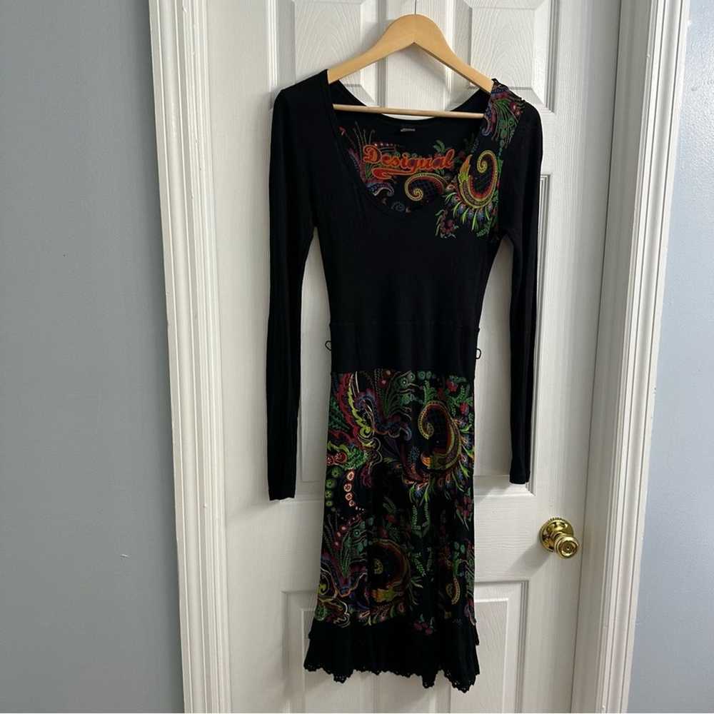 Desigual Dress Long Sleeve Sweater Black Knit Kne… - image 4