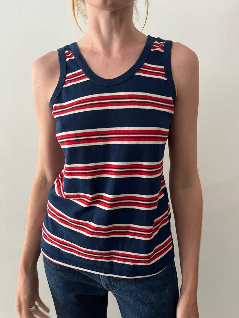 70s Red White & Blue Striped Tank - image 1
