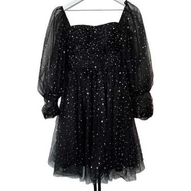 Midnight Moon & Stars Puffy Sleeve Starry Black L… - image 1