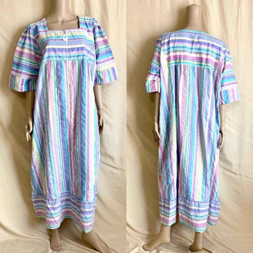 Vintage 80s 90s striped cotton moomoo dress sz 2X - image 1