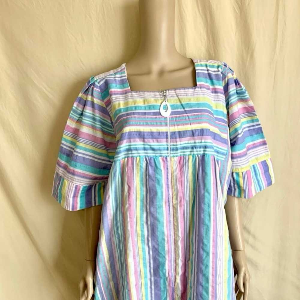 Vintage 80s 90s striped cotton moomoo dress sz 2X - image 5