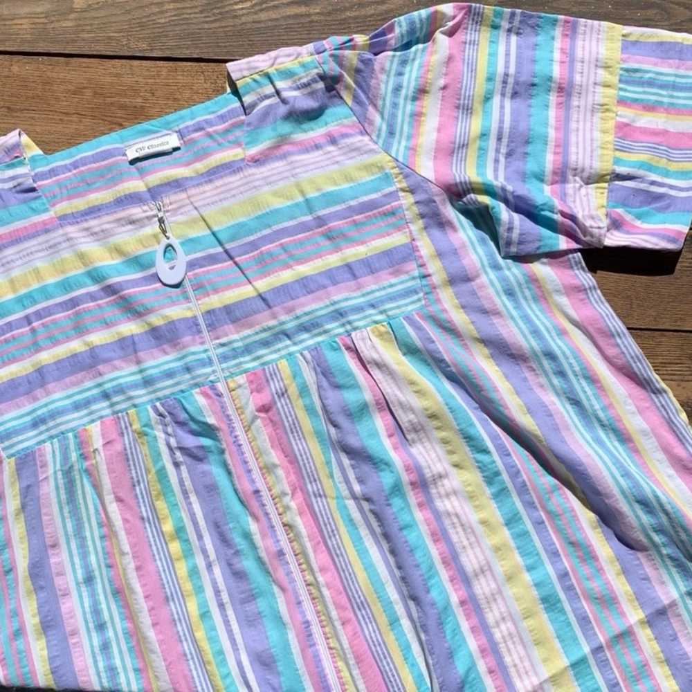 Vintage 80s 90s striped cotton moomoo dress sz 2X - image 7