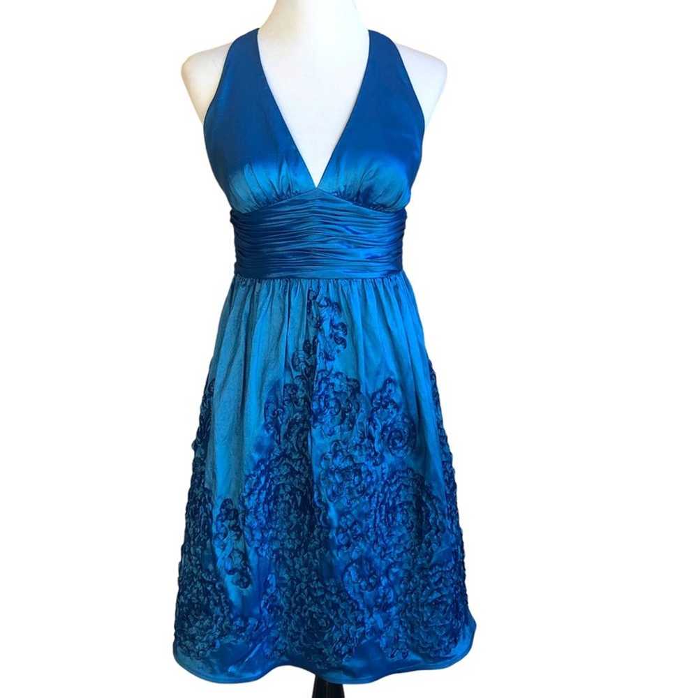 Adrianna Papell halter dress rosette blue sz 8/10… - image 2