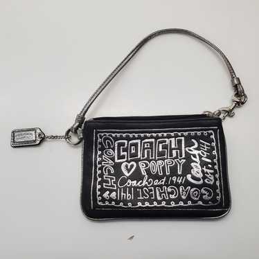 Coach Poppy Black Silver Leather Wristlet - image 1