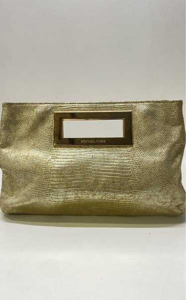Michael Kors Leather Embellished Clutch Gold Metal
