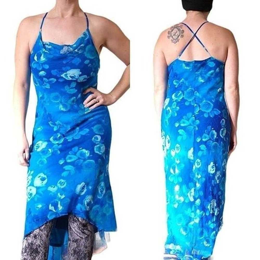 Aqua Blue Watercolor Floral Sleeveless Midi Dress… - image 1