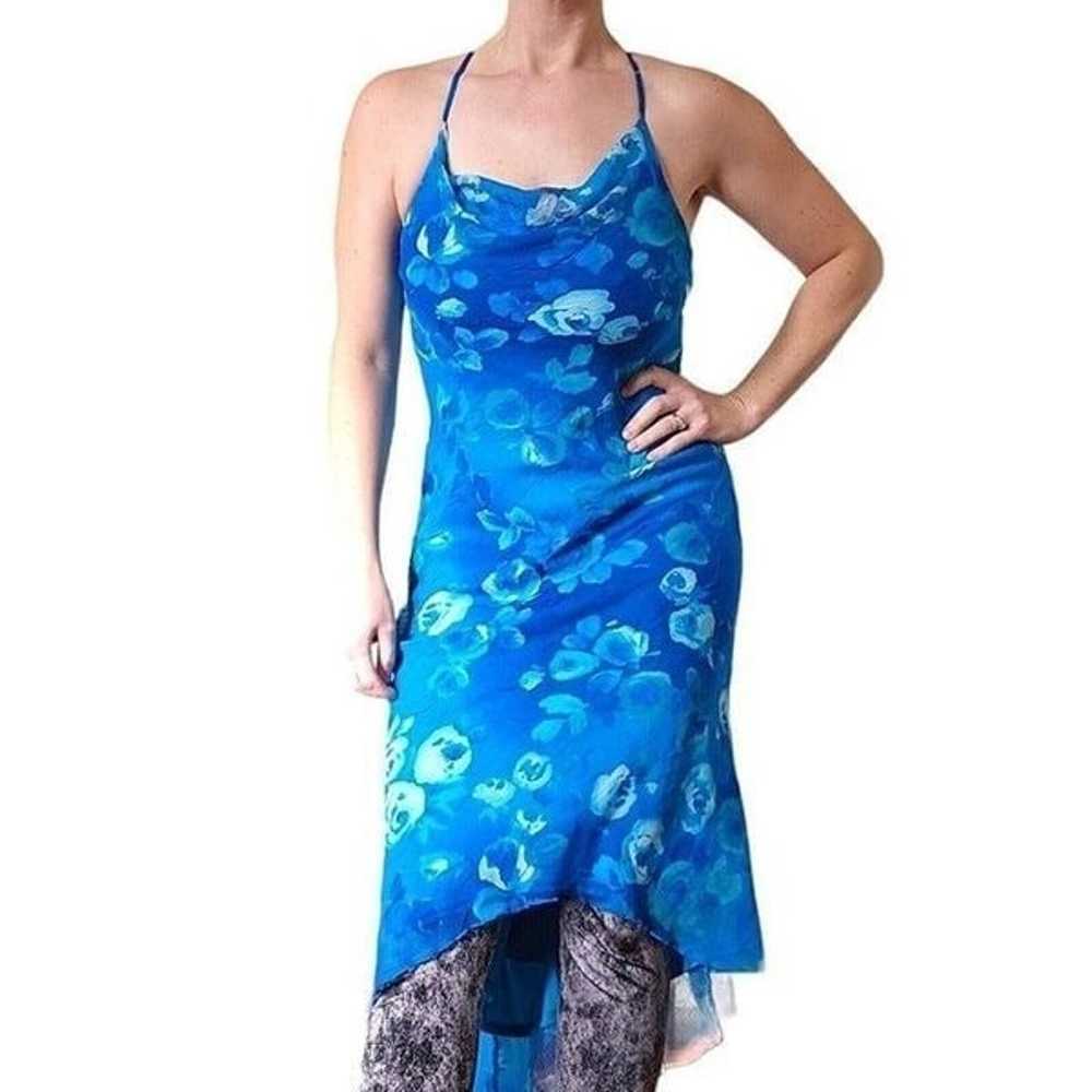 Aqua Blue Watercolor Floral Sleeveless Midi Dress… - image 2