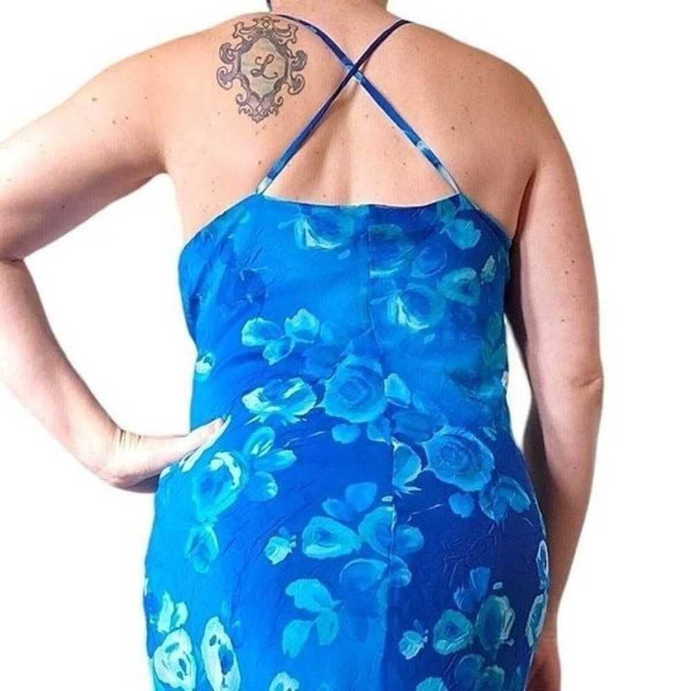 Aqua Blue Watercolor Floral Sleeveless Midi Dress… - image 3