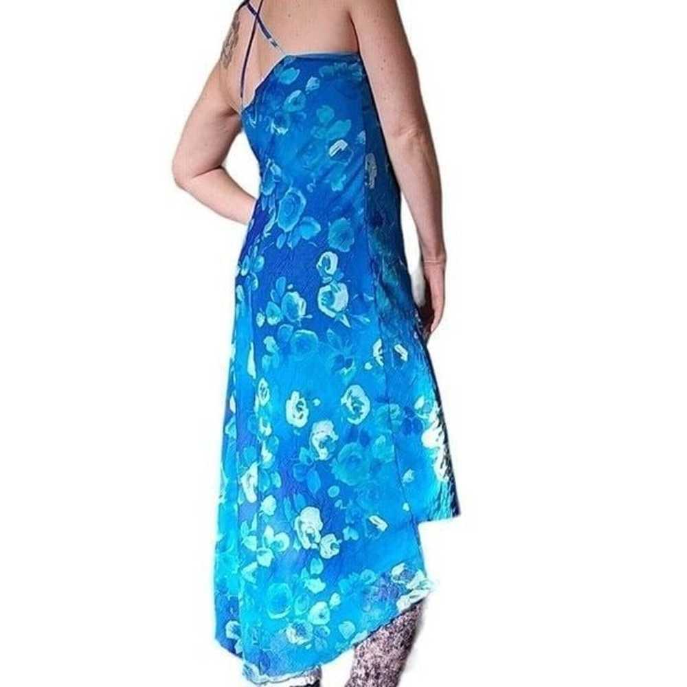 Aqua Blue Watercolor Floral Sleeveless Midi Dress… - image 6