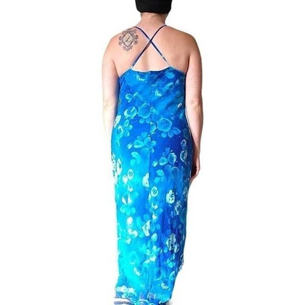 Aqua Blue Watercolor Floral Sleeveless Midi Dress… - image 7