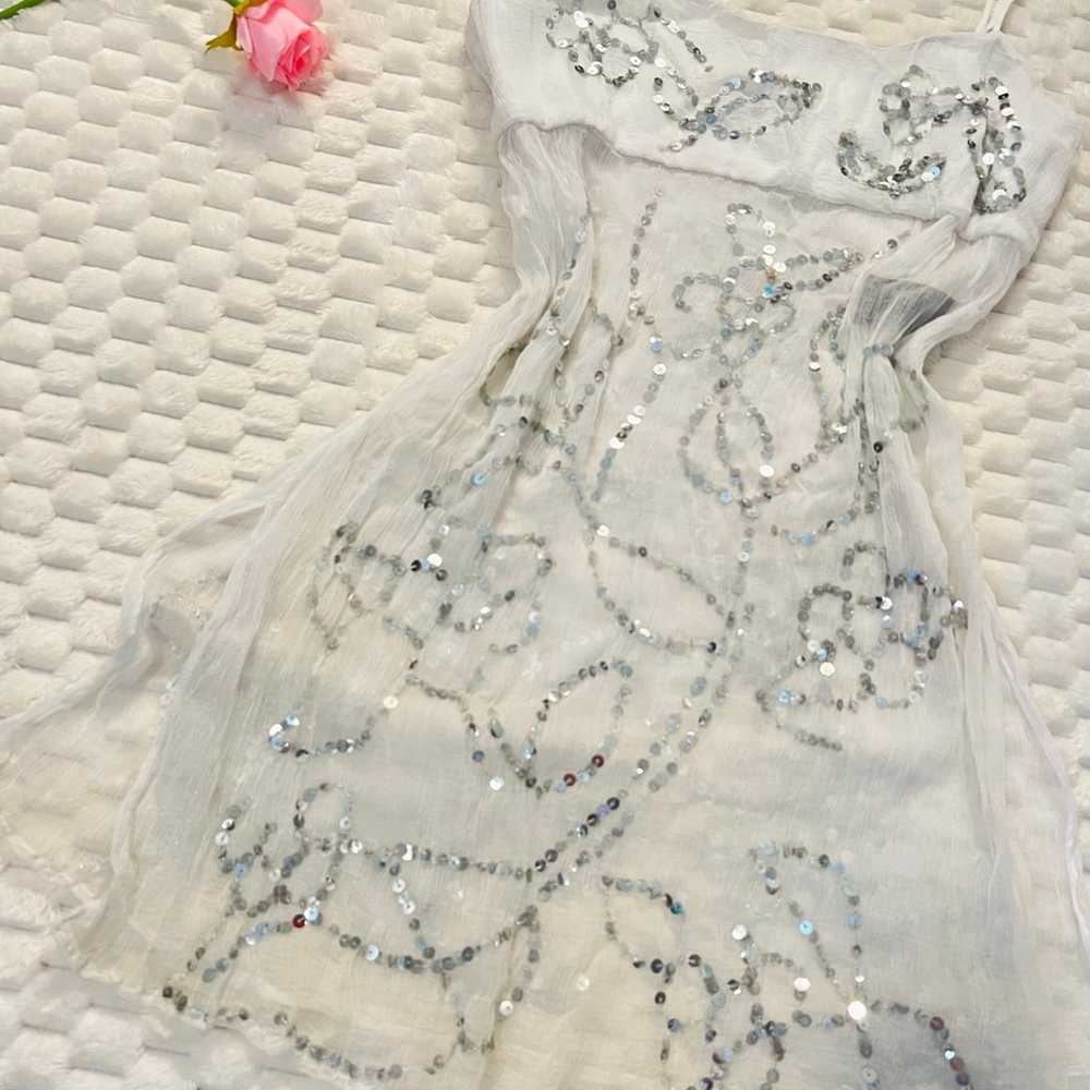 Dreamy Y2K White Silk Sparkly Sequins Dress - image 2