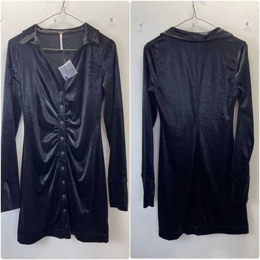 Free People - Shayla Mini Dress in Velvet Black - image 3