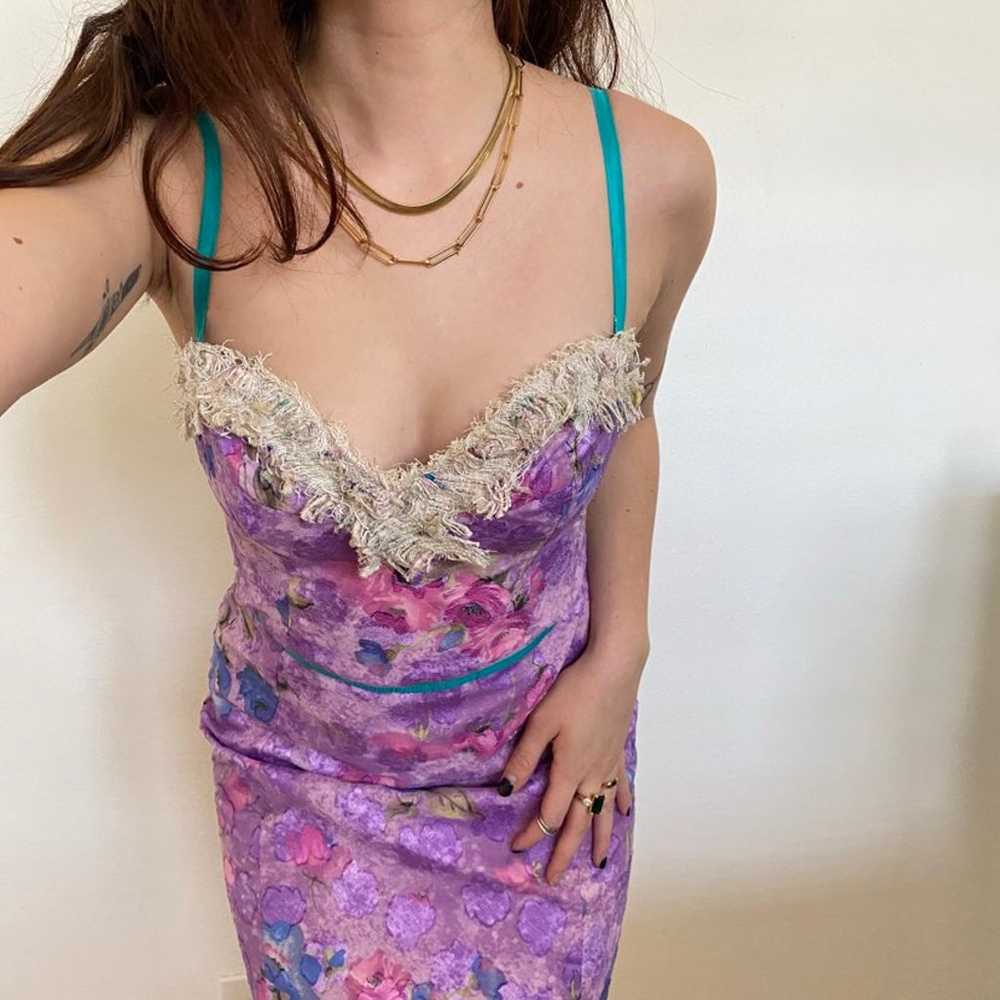 Vintage 1990s Tracy Feith Purple Floral Midi Dress - image 1