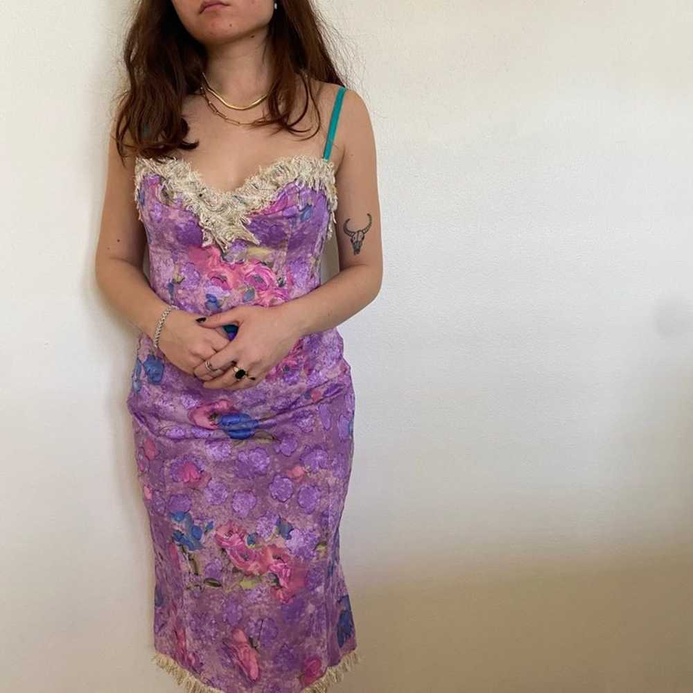 Vintage 1990s Tracy Feith Purple Floral Midi Dress - image 2