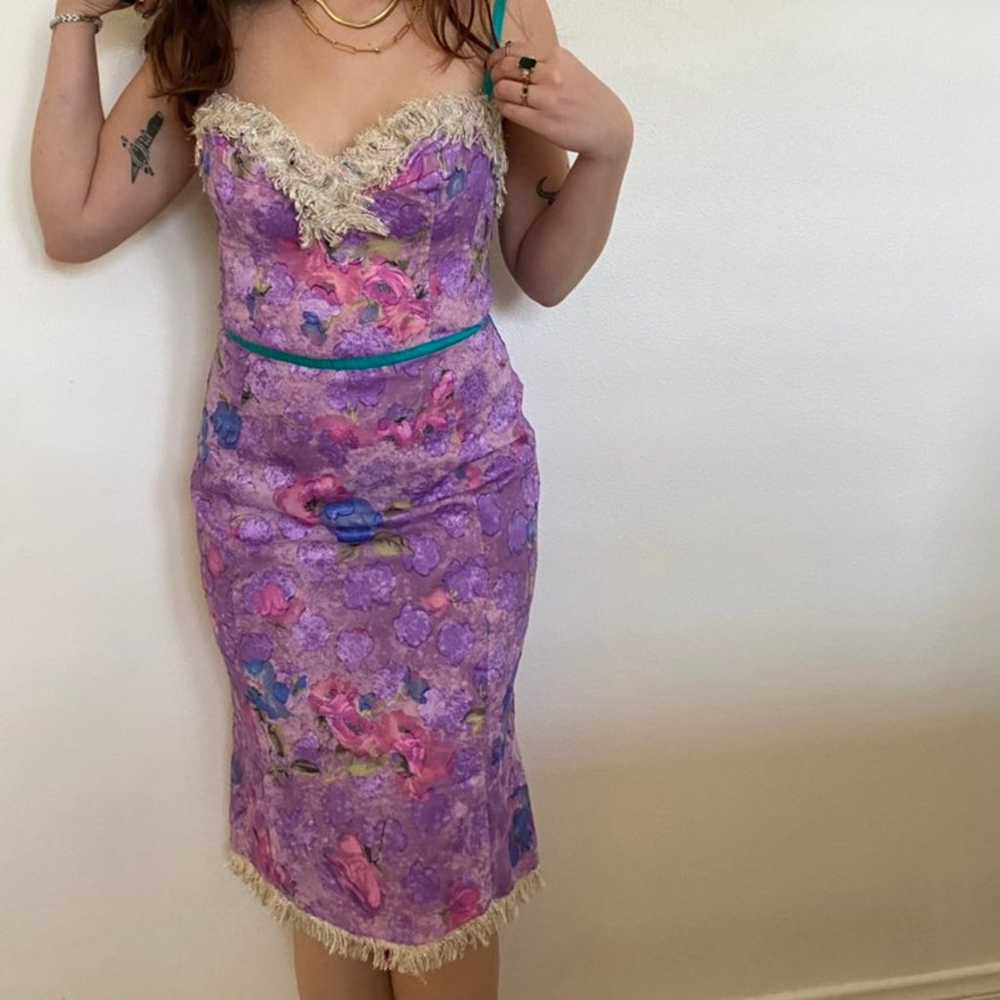 Vintage 1990s Tracy Feith Purple Floral Midi Dress - image 3