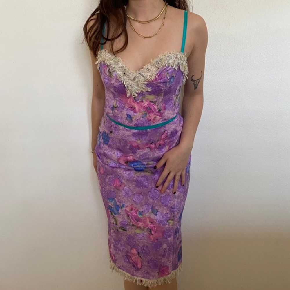 Vintage 1990s Tracy Feith Purple Floral Midi Dress - image 5