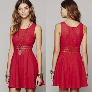 Free People Red Daisy Chain Mini Fit Flare Size 6… - image 1